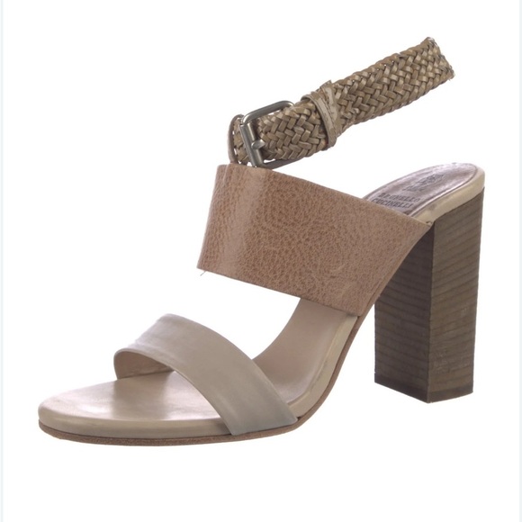 Brunello Cucinelli Braided Multi Media Cream Block Heel Sandals - Picture 1 of 5